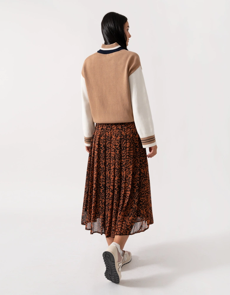 Leopard Georgette Pleated Womens Skirt