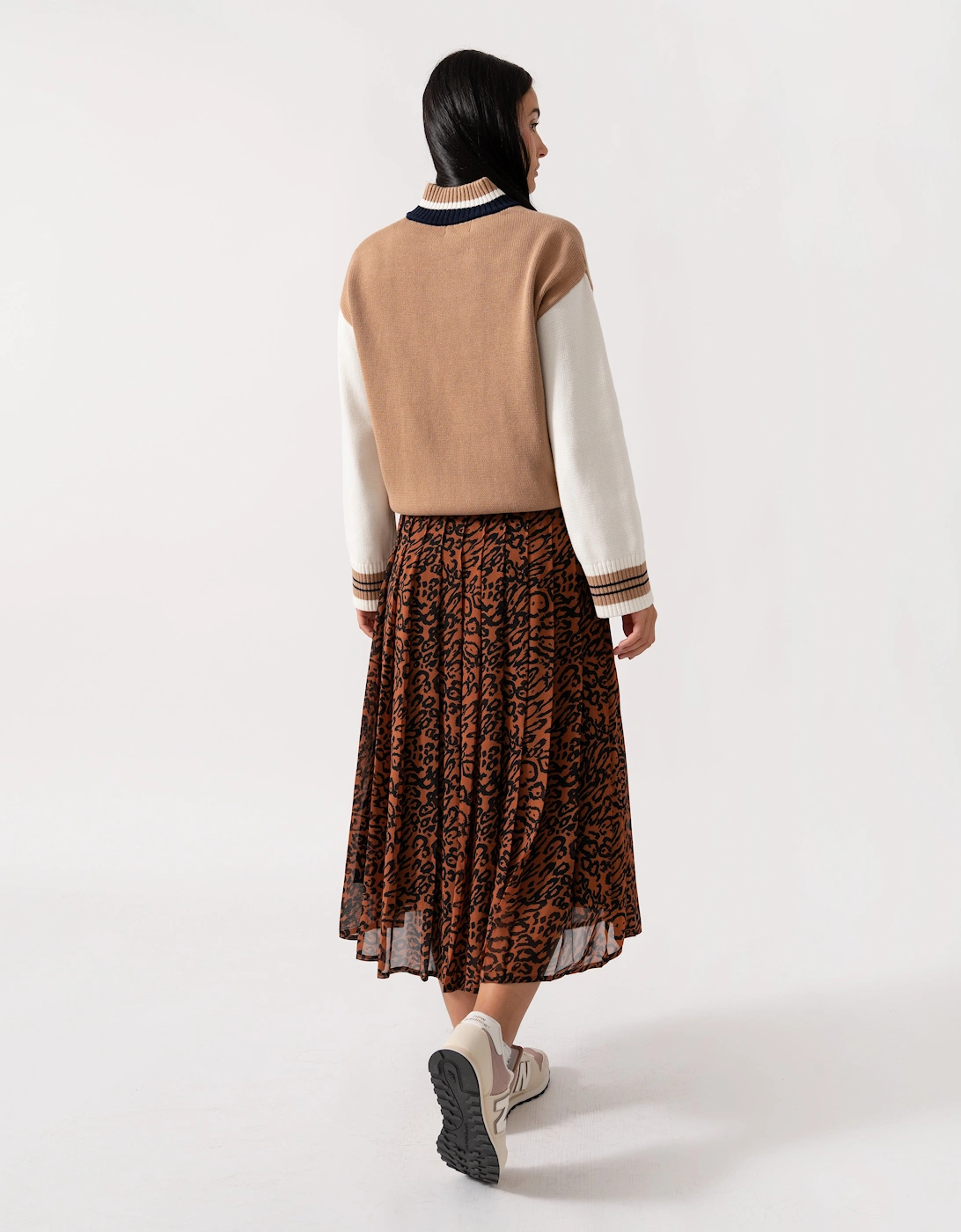 Leopard Georgette Pleated Womens Skirt