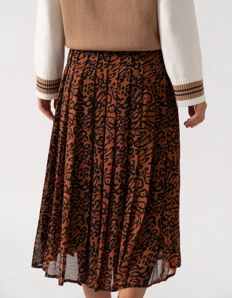 Leopard Georgette Pleated Womens Skirt