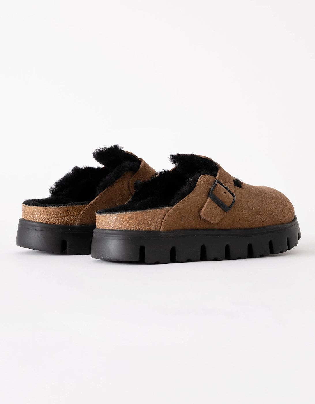 Birkenstock Papillio Boston Chunky Shearling Womens Clogs - Dark Tea