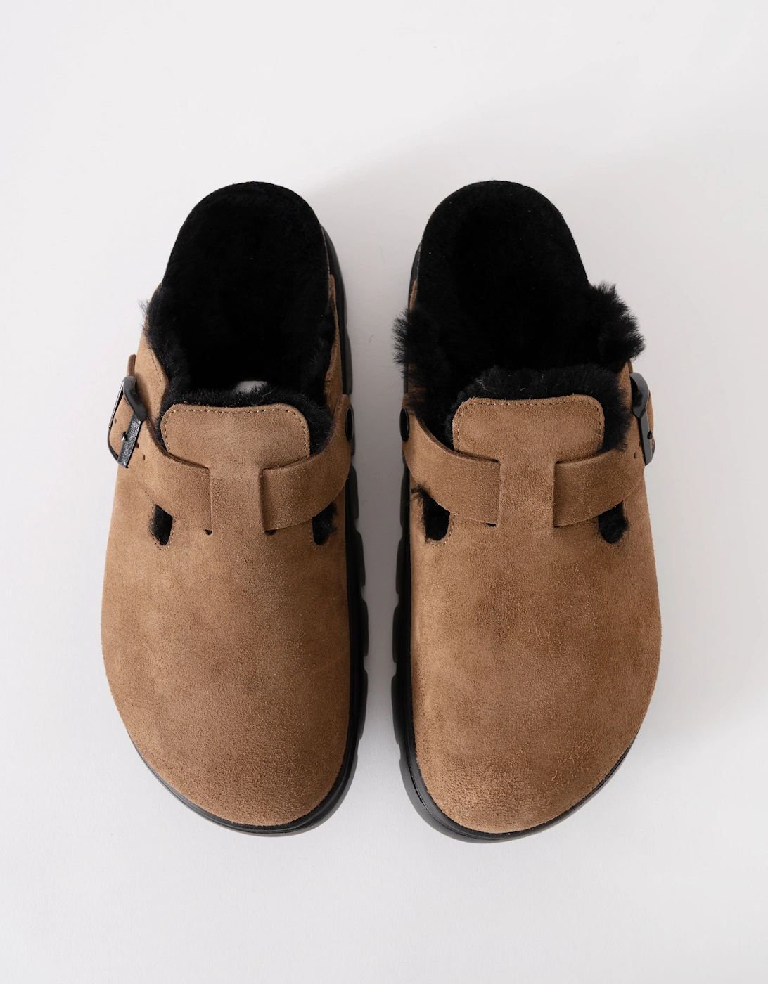 Birkenstock Papillio Boston Chunky Shearling Womens Clogs - Dark Tea