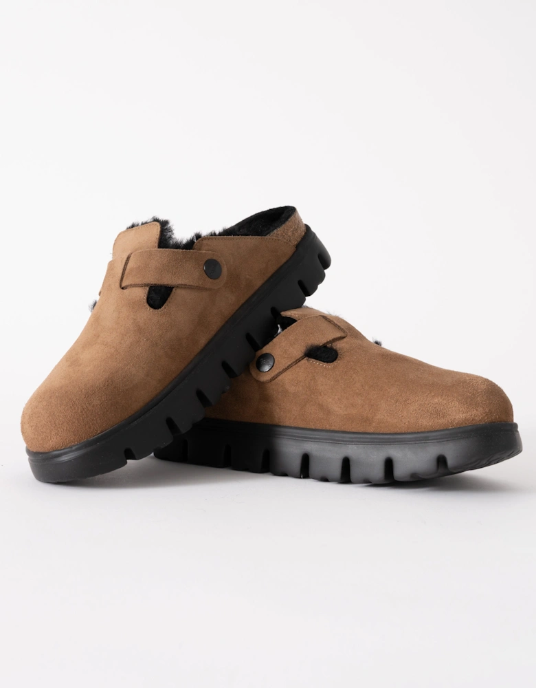 Birkenstock Papillio Boston Chunky Shearling Womens Clogs - Dark Tea