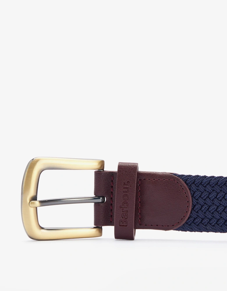 Stretch Webbing Mens Leather Belt - Navy