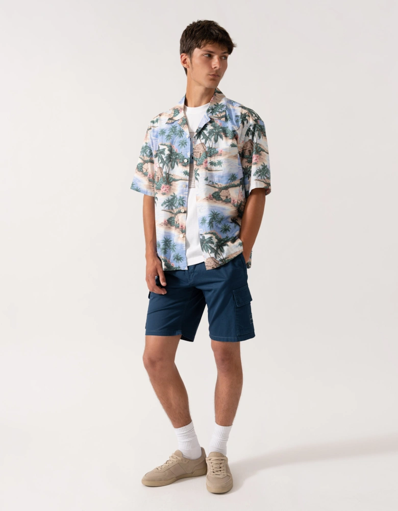 Mens Resort Island Print Short Sleeve Shirt - 419 Perfect Blue