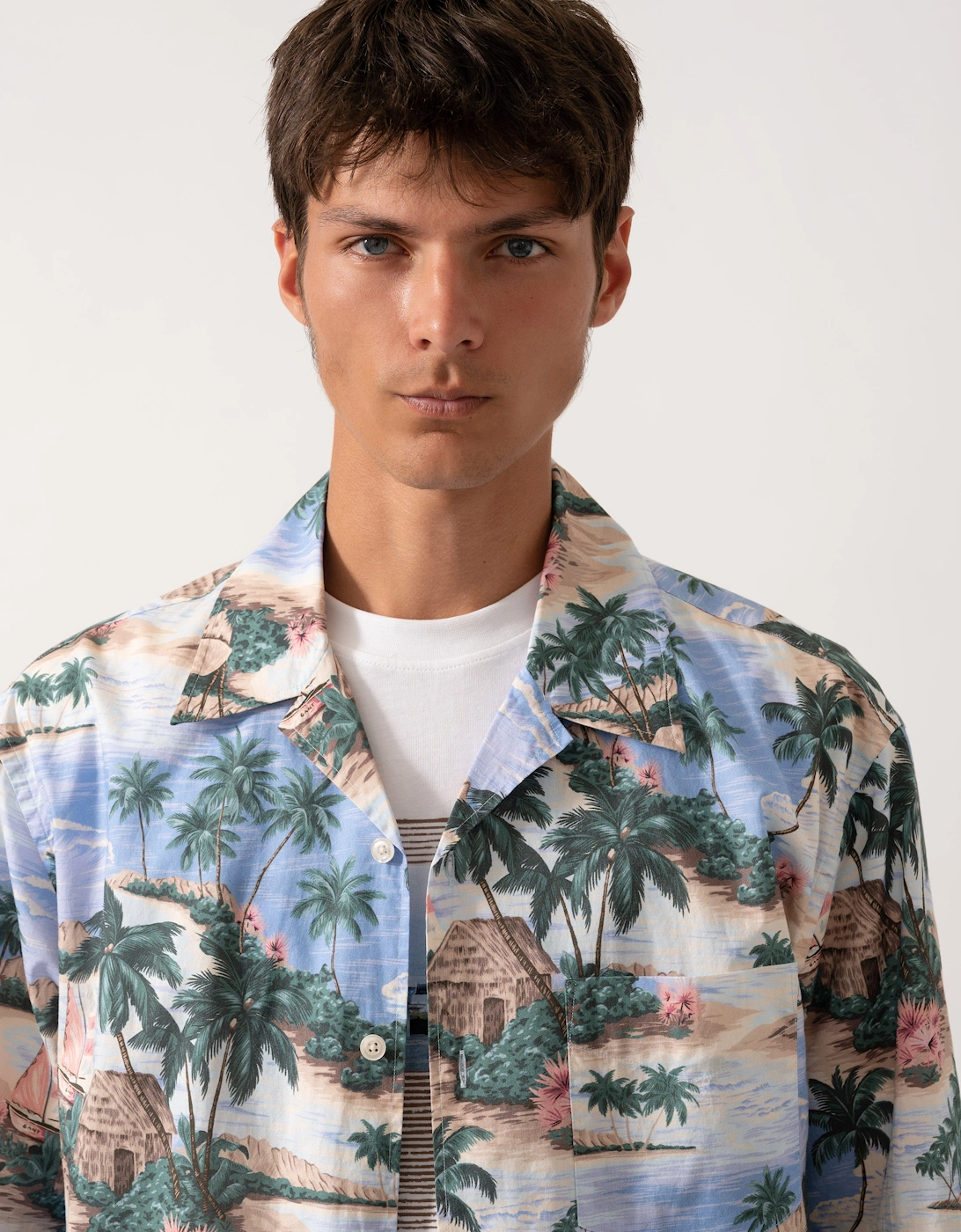 Mens Resort Island Print Short Sleeve Shirt - 419 Perfect Blue