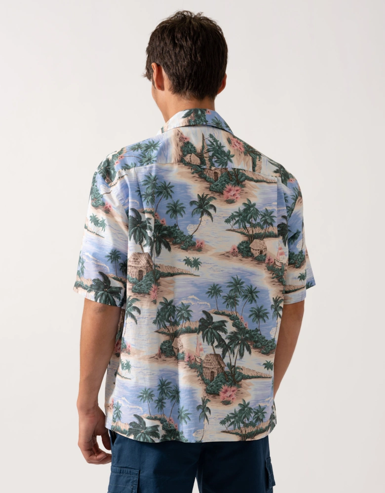 Mens Resort Island Print Short Sleeve Shirt - 419 Perfect Blue