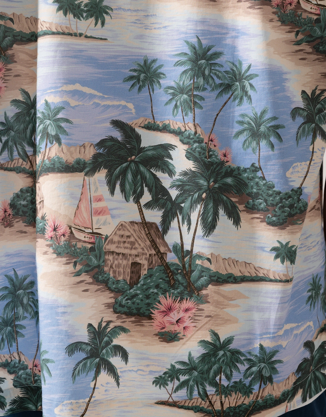 Mens Resort Island Print Short Sleeve Shirt - 419 Perfect Blue