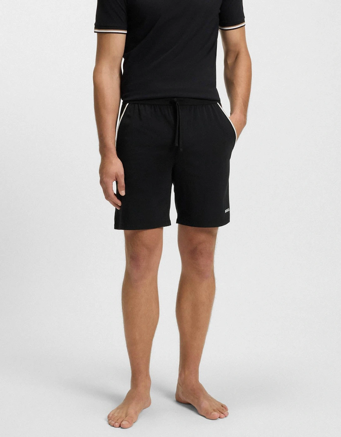 BOSS Orange Unique Mens Stretch-Cotton Pyjama Shorts with Tape Trims - Black 001, 5 of 4