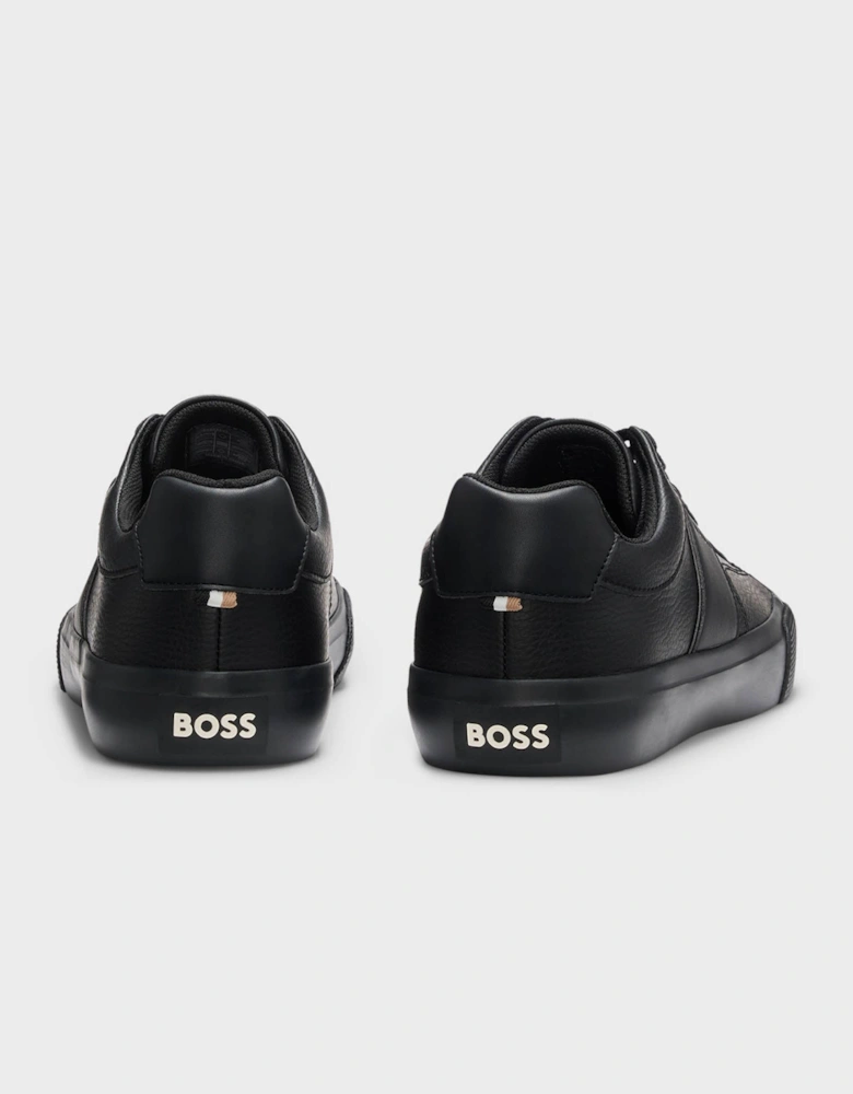 BOSS Orange Aiden Tenn Mens Faux-Leather Trainers with Plain and Grained Textures  - Black 005