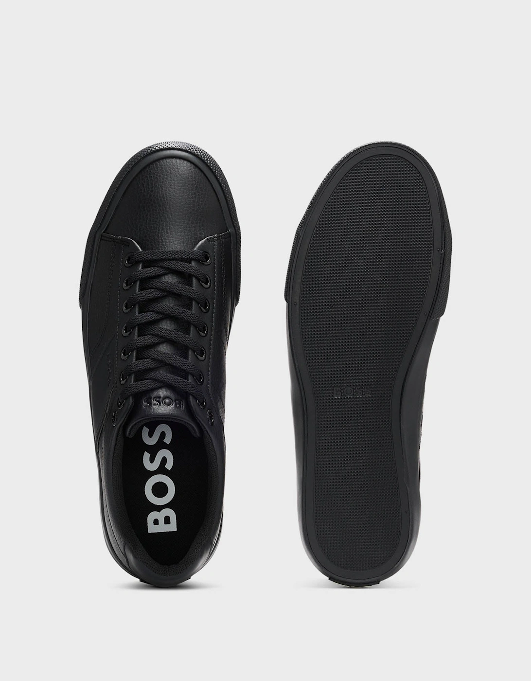BOSS Orange Aiden Tenn Mens Faux-Leather Trainers with Plain and Grained Textures  - Black 005