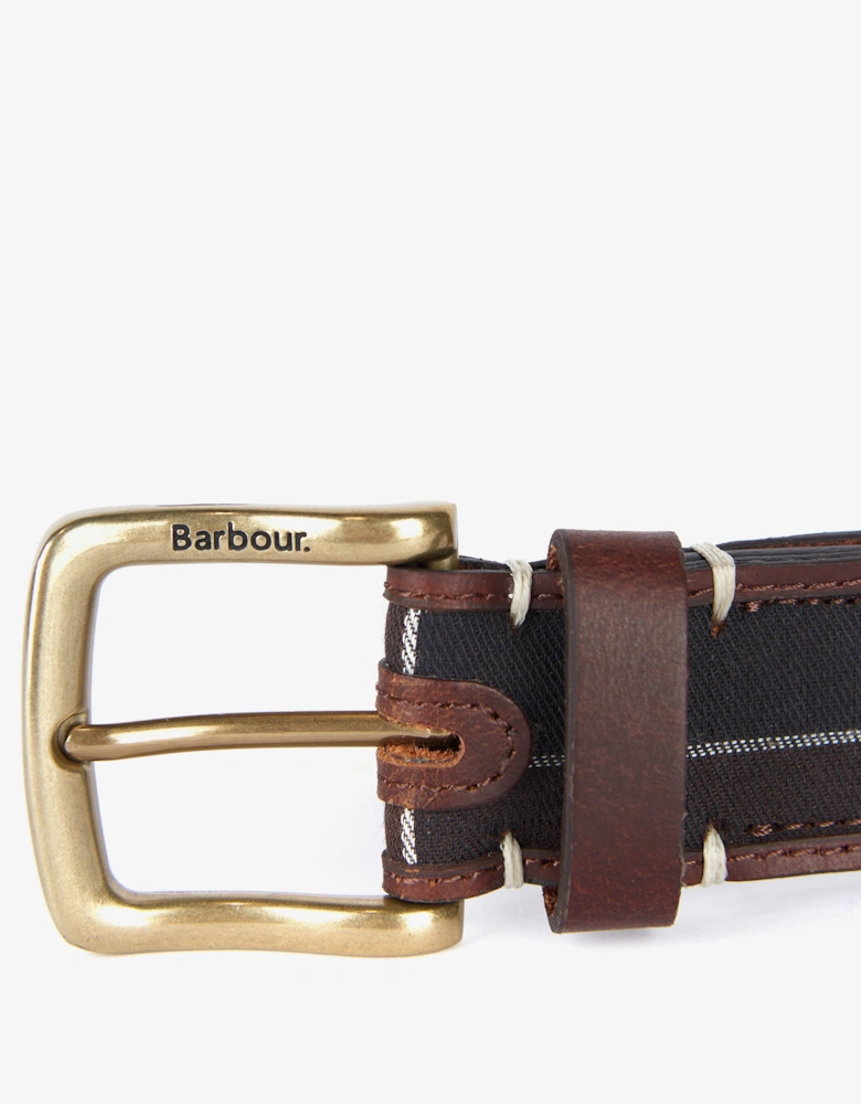Mens Tartan/Leather Belt - Brown