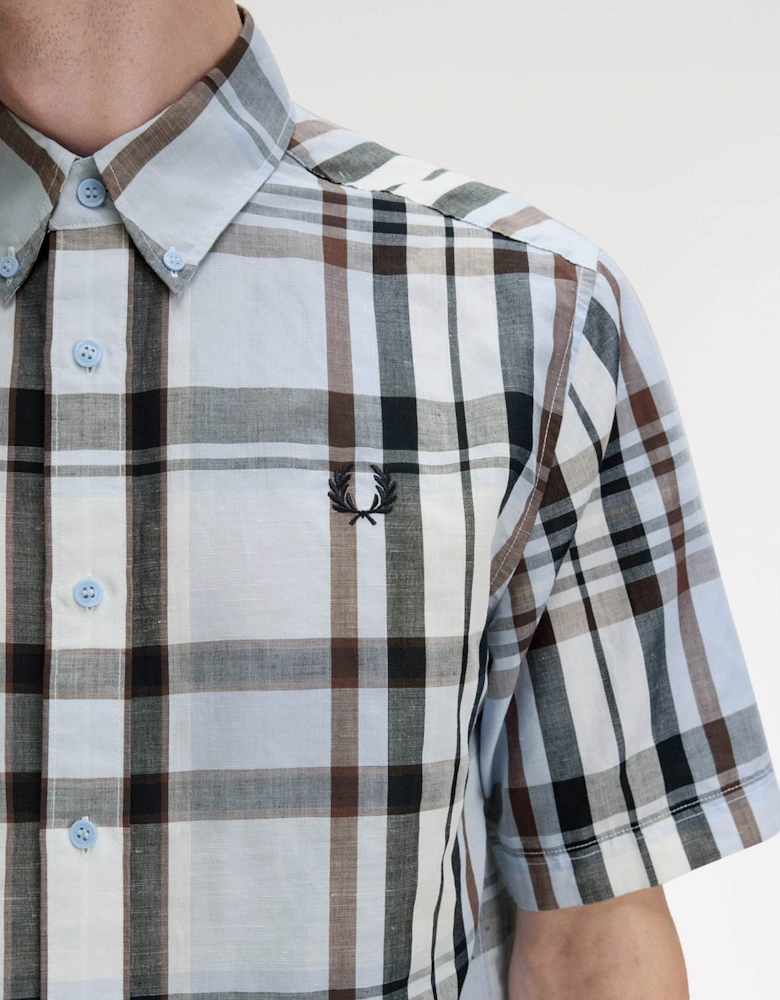 Mens Short Sleeve Madras Check Shirt Light Smoke 353
