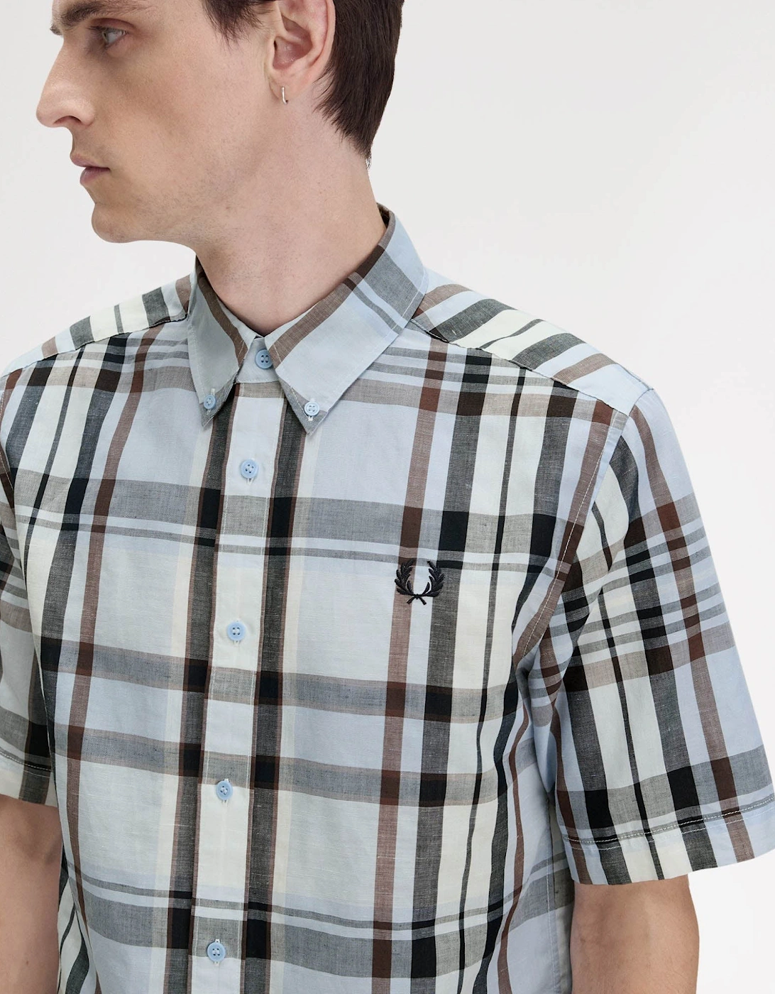 Mens Short Sleeve Madras Check Shirt Light Smoke 353