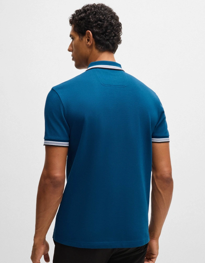 BOSS Green Paddy Mens Cotton-Piqué Polo Shirt with Contrast Logo - Open Blue 494