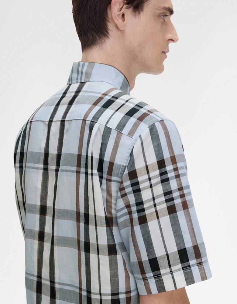 Mens Short Sleeve Madras Check Shirt Light Smoke 353