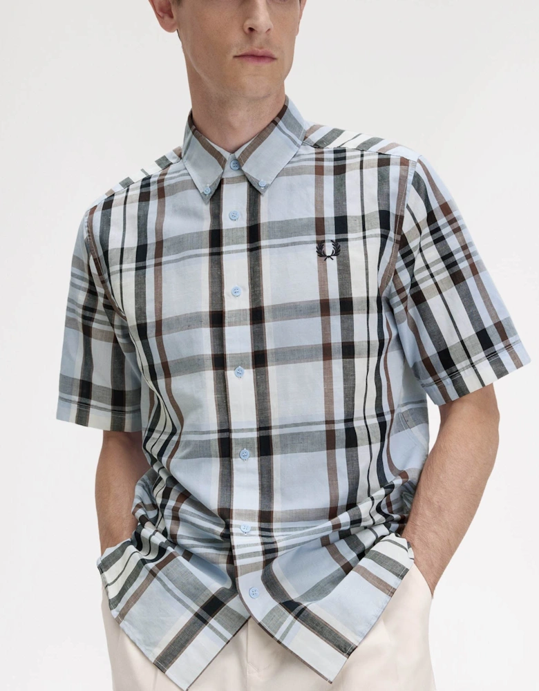Mens Short Sleeve Madras Check Shirt Light Smoke 353