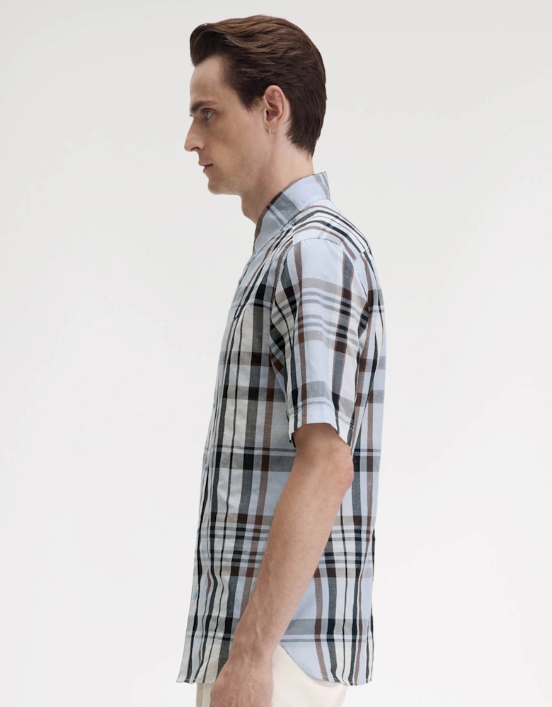 Mens Short Sleeve Madras Check Shirt Light Smoke 353