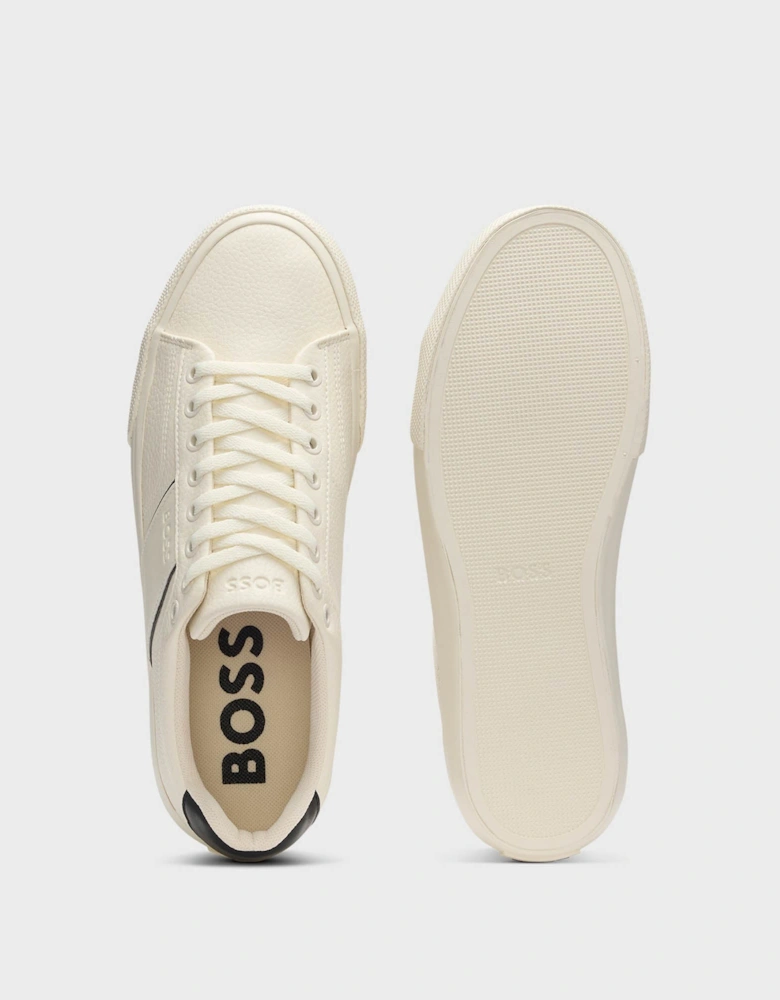 BOSS Orange Aiden Tenn Mens Faux-Leather Trainers with Plain and Grained Textures  - Natural 101