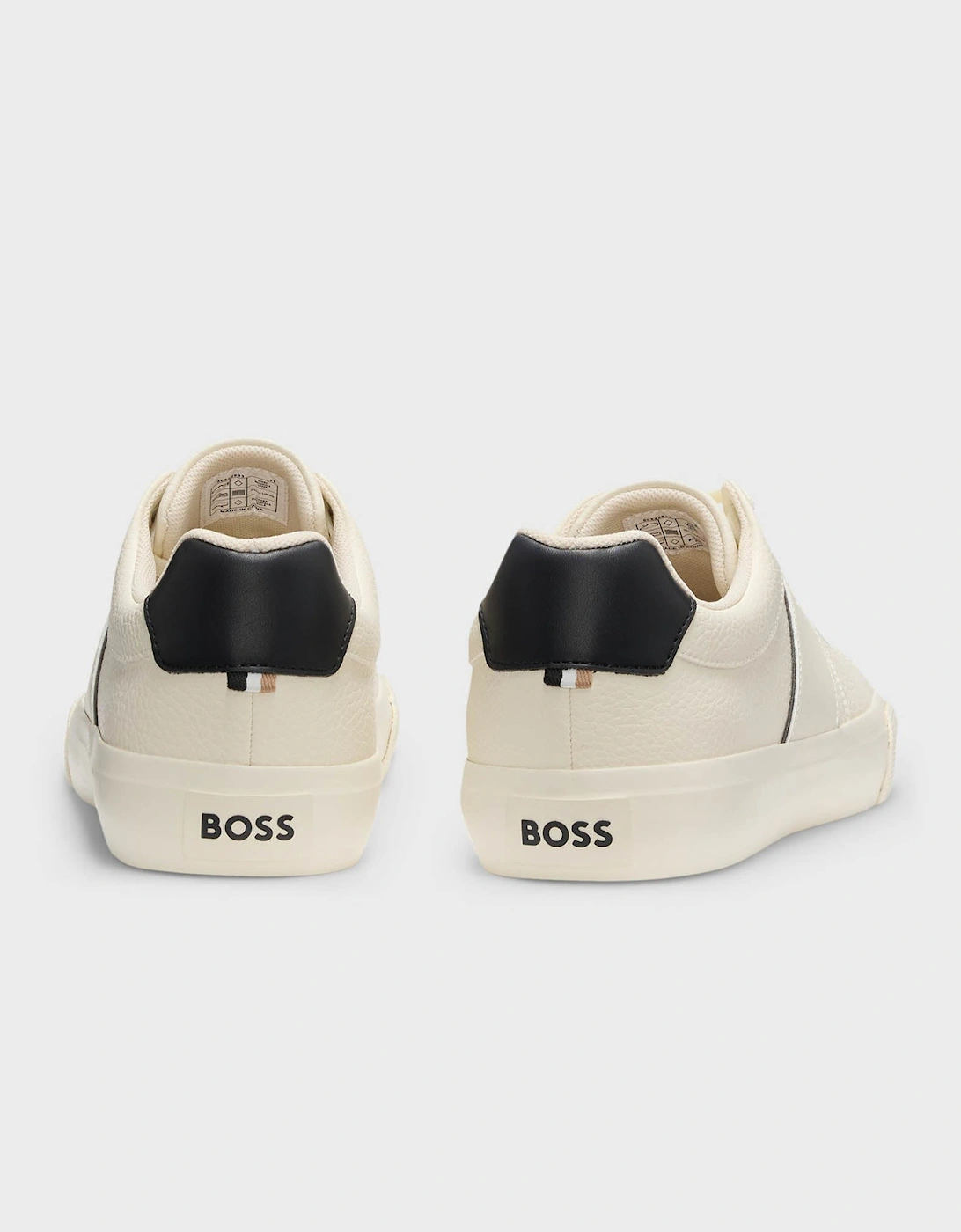 BOSS Orange Aiden Tenn Mens Faux-Leather Trainers with Plain and Grained Textures  - Natural 101