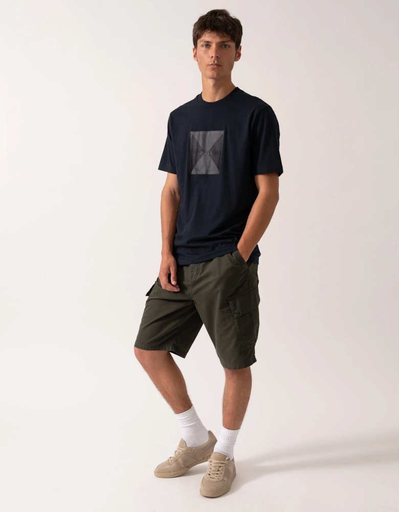 BOSS Green Tee Logo Rib Mens T-shirt with Fineline Logo Artwork -  Dark Blue 402