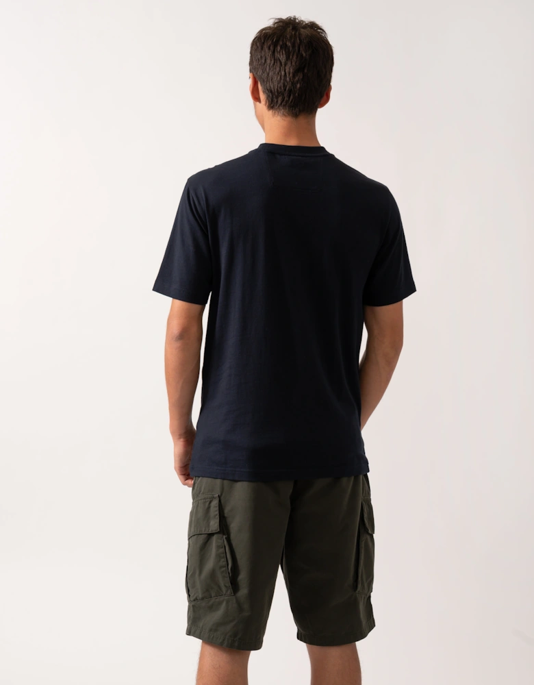 BOSS Green Tee Logo Rib Mens T-shirt with Fineline Logo Artwork -  Dark Blue 402