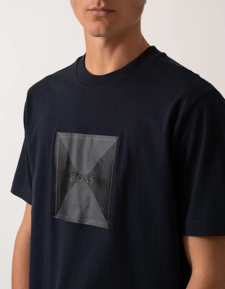 BOSS Green Tee Logo Rib Mens T-shirt with Fineline Logo Artwork -  Dark Blue 402