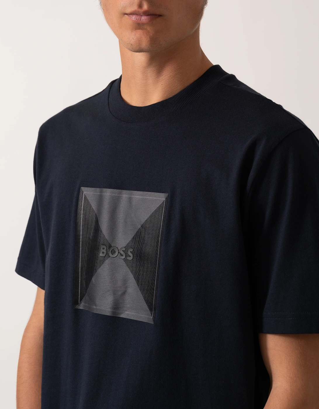 BOSS Green Tee Logo Rib Mens T-shirt with Fineline Logo Artwork -  Dark Blue 402