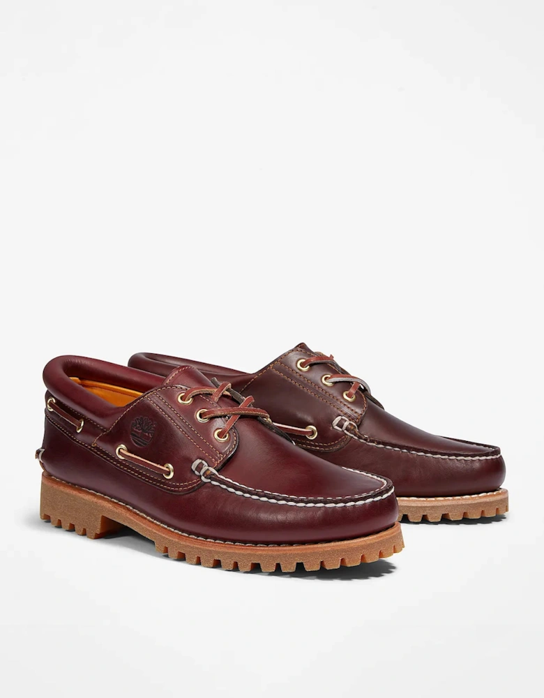 Mens Authentic Leather Boat Shoes - Dark Red