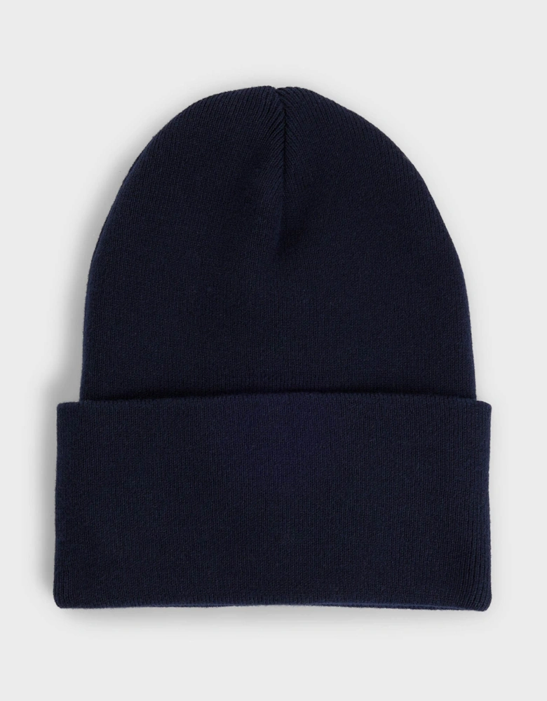 BOSS Orange Fantastico R Mens Beanie Hat in Knitted Cotton with Logo Label  - Dark Blue 404