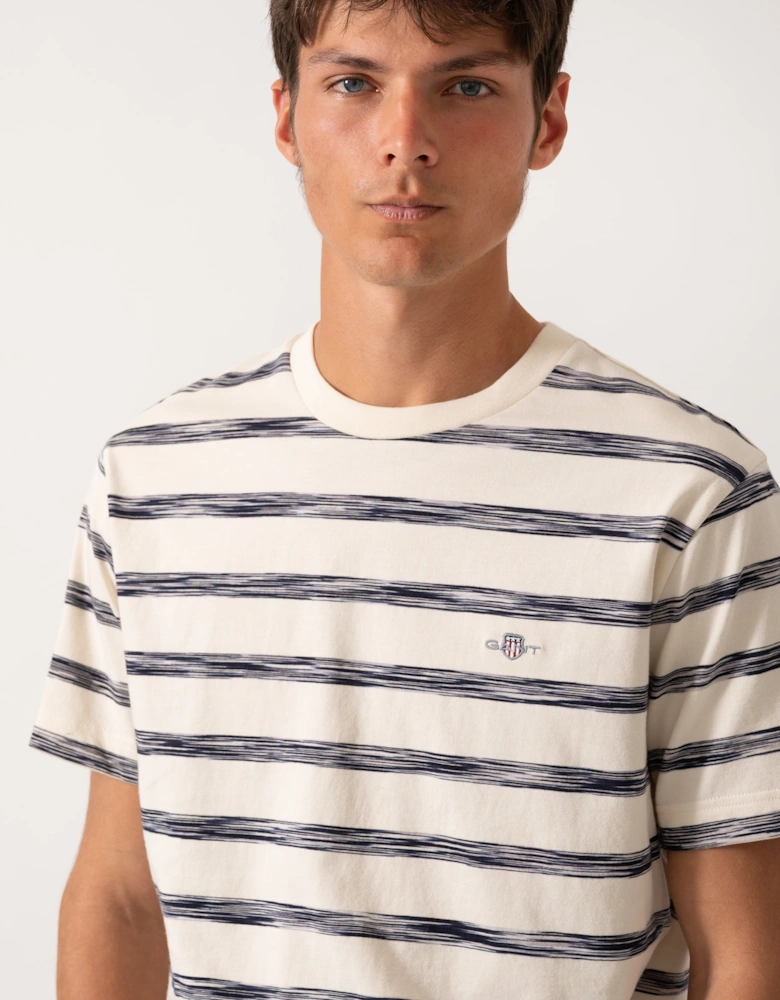 Mens Striped Crew Neck Short Sleeve T-Shirt - 130 Cream