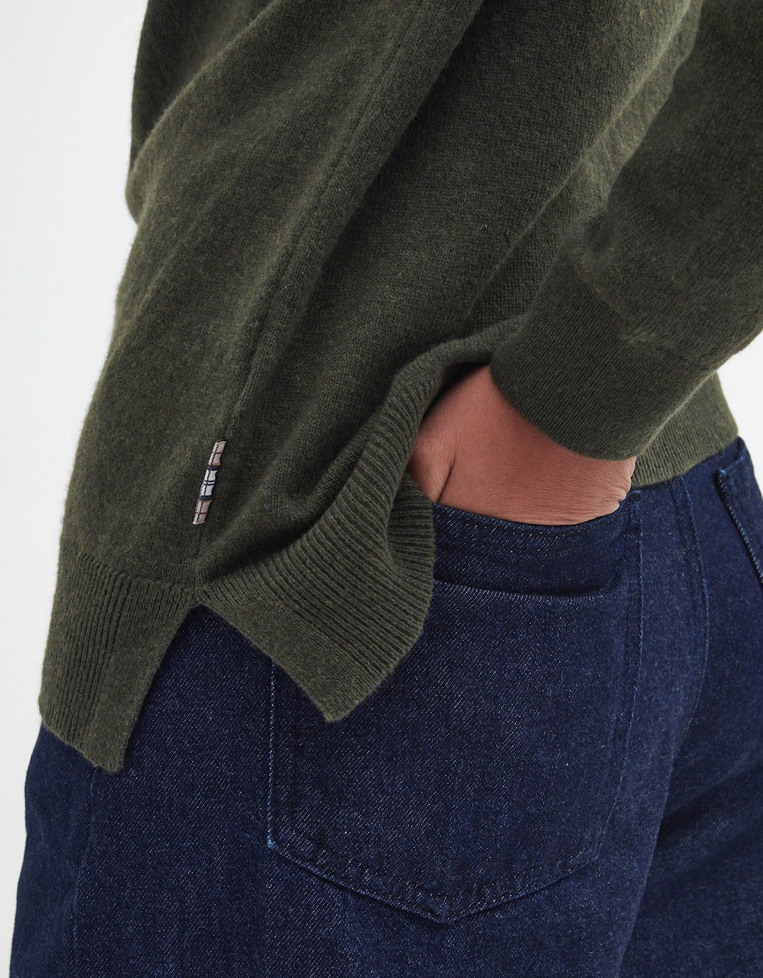 Pendle Crew Knitted Womens Jumper - Olive/Hessian Tartan