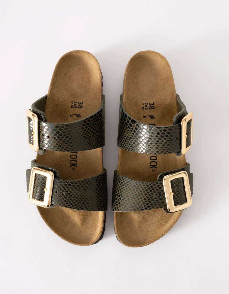 Sydney Big Buckle Synthetic Womens Sandals - Shiny Snake Sage