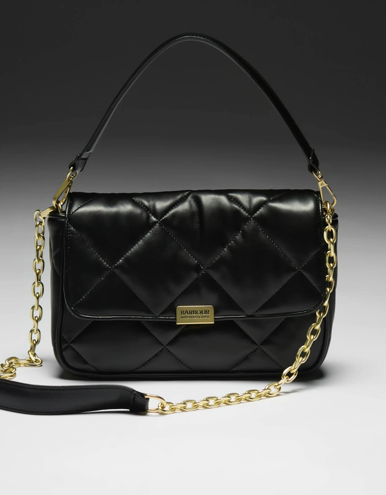Womens Soft Quilt Shoulder Bag - Black