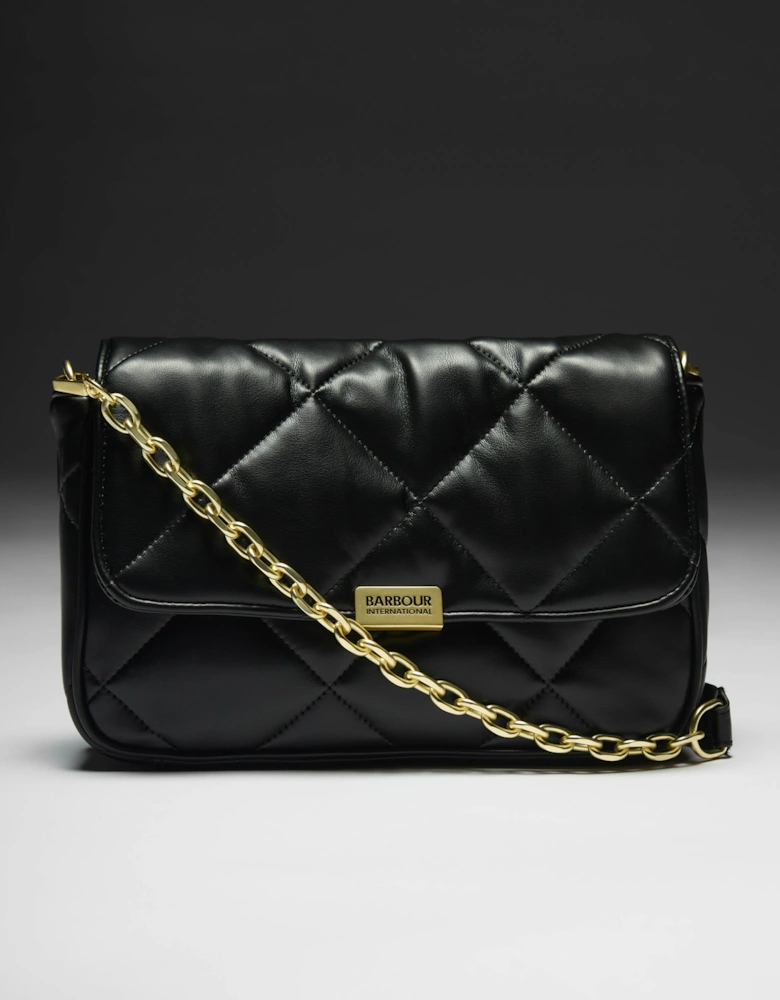 Womens Soft Quilt Shoulder Bag - Black