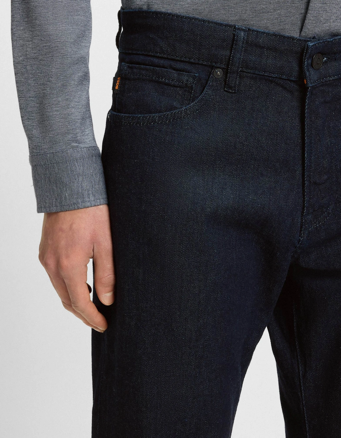 BOSS Orange Re.Maine Mens Regular Fit Comfort-Stretch Denim Jeans Dark Blue 403