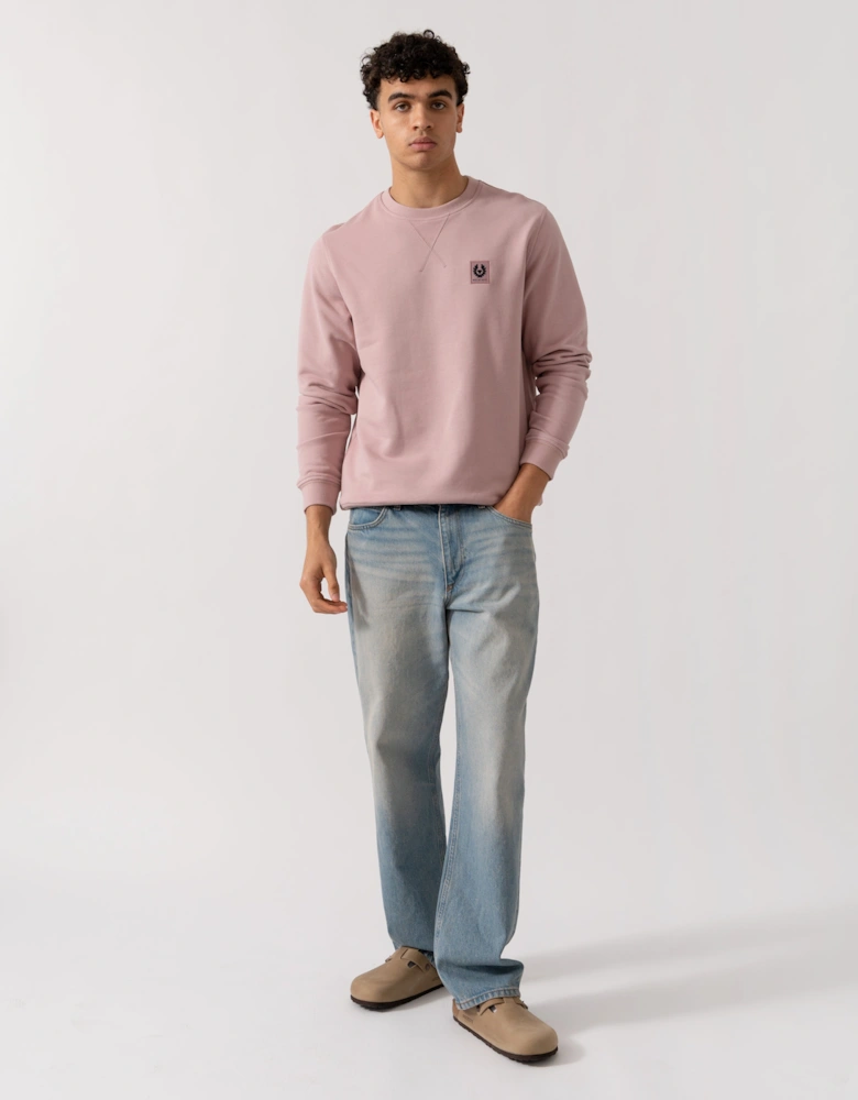 Mens Crew Neck Sweatshirt With Logo Patch - Wood Rose