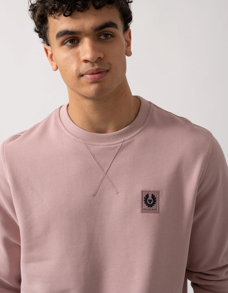 Mens Crew Neck Sweatshirt With Logo Patch - Wood Rose