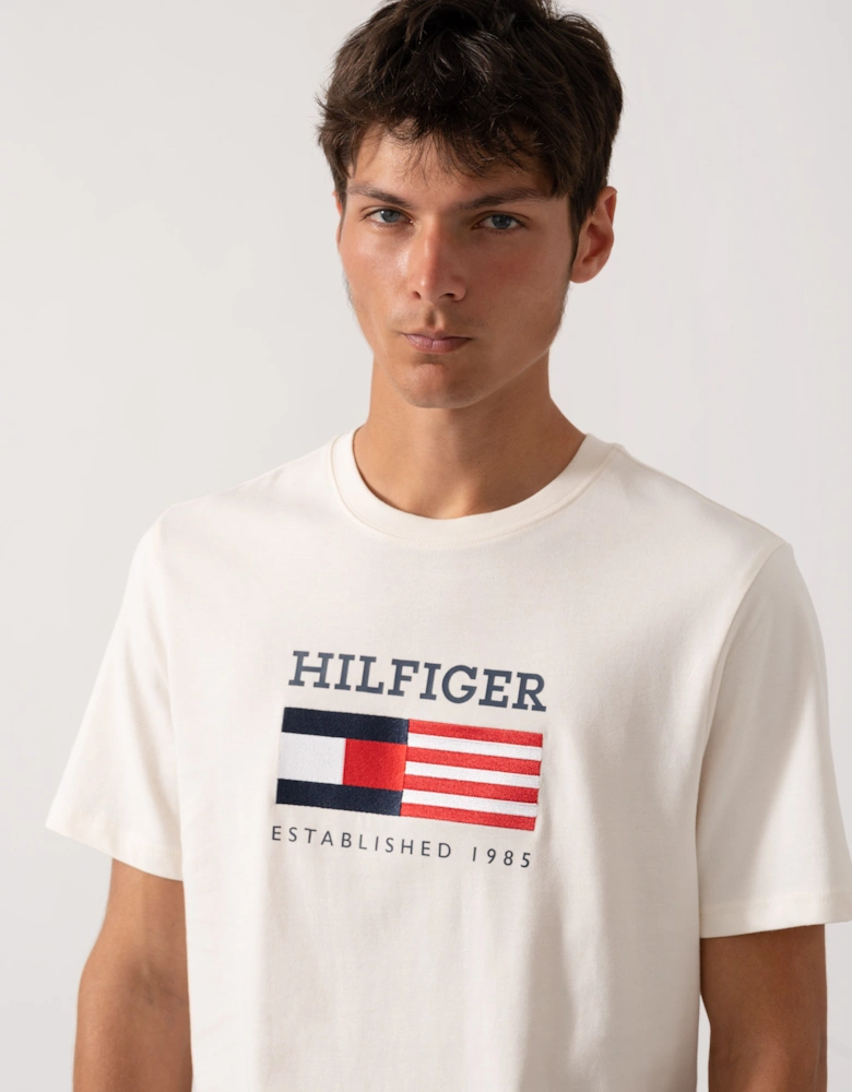 Americana Monotype Flag Box Mens T Shirt - Ivory Petal