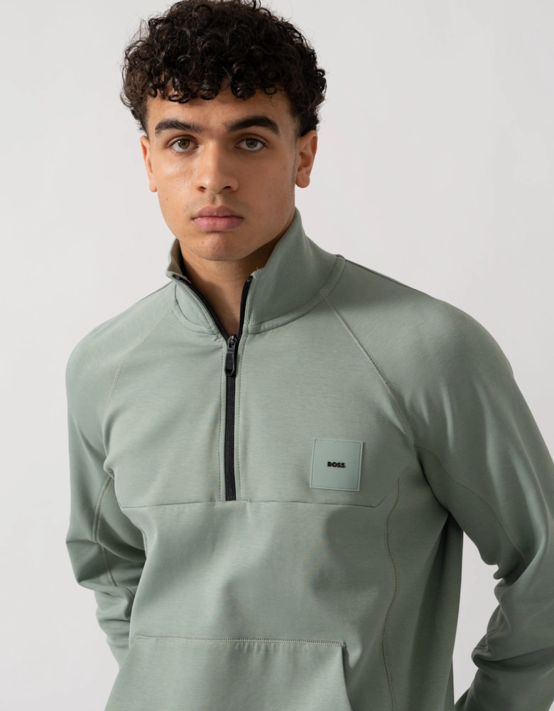 BOSS Green Sweat Rib Mens Half Zip Sweatshirt - Open Green 357