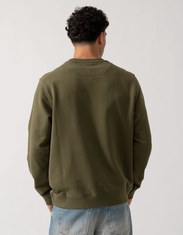 Mens Crew Neck Sweatshirt With Logo Patch - True Olive