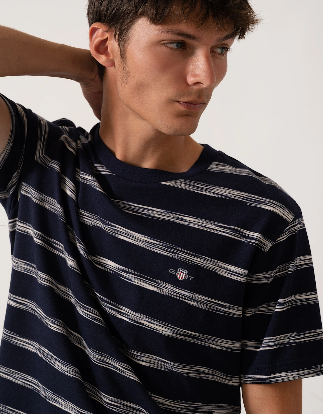 Mens Striped Crew Neck Short Sleeve T-Shirt - 433 Evening Blue
