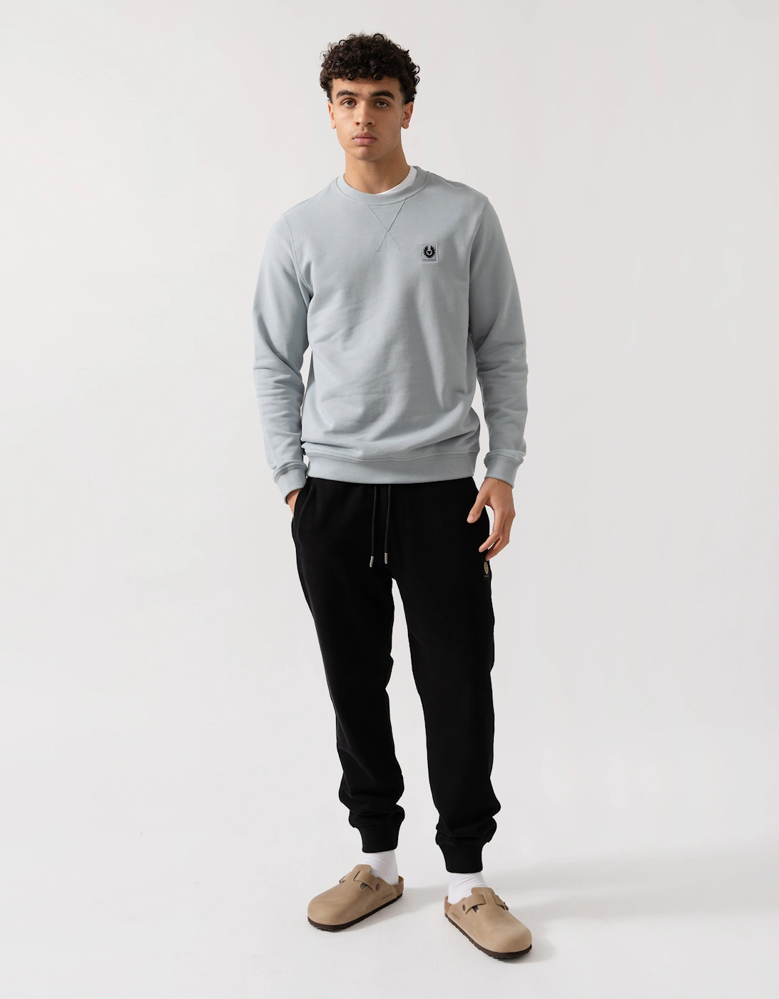 Mens Crew Neck Sweatshirt With Logo Patch - Quarry Blue