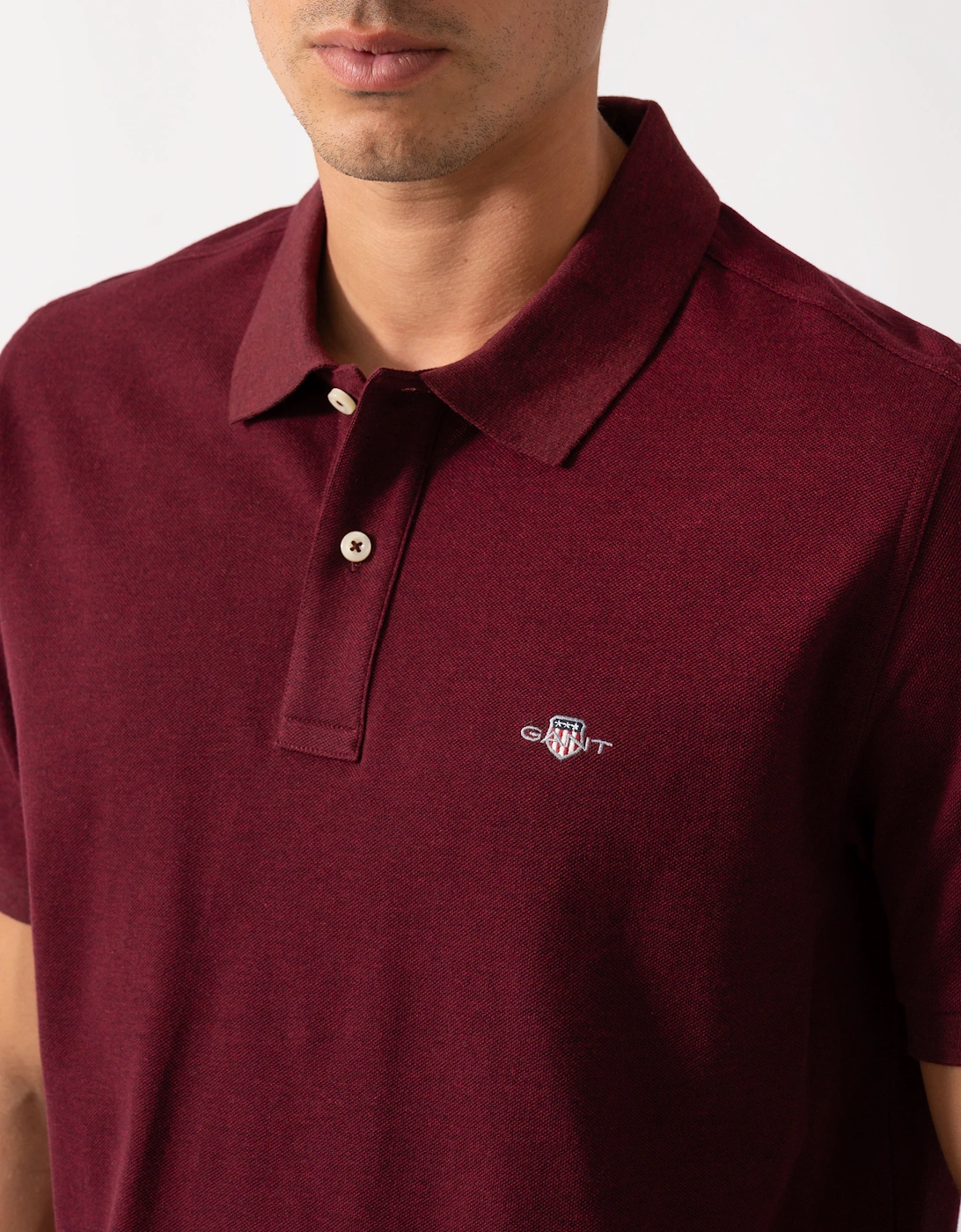 Mens Regular Fit Short Sleeve Shield Logo Pique Polo - 677 Bordeaux Melange