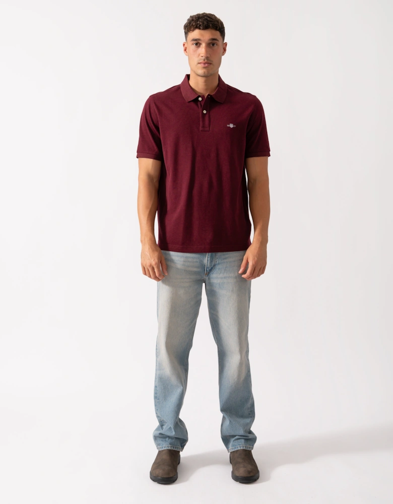 Mens Regular Fit Short Sleeve Shield Logo Pique Polo - 677 Bordeaux Melange