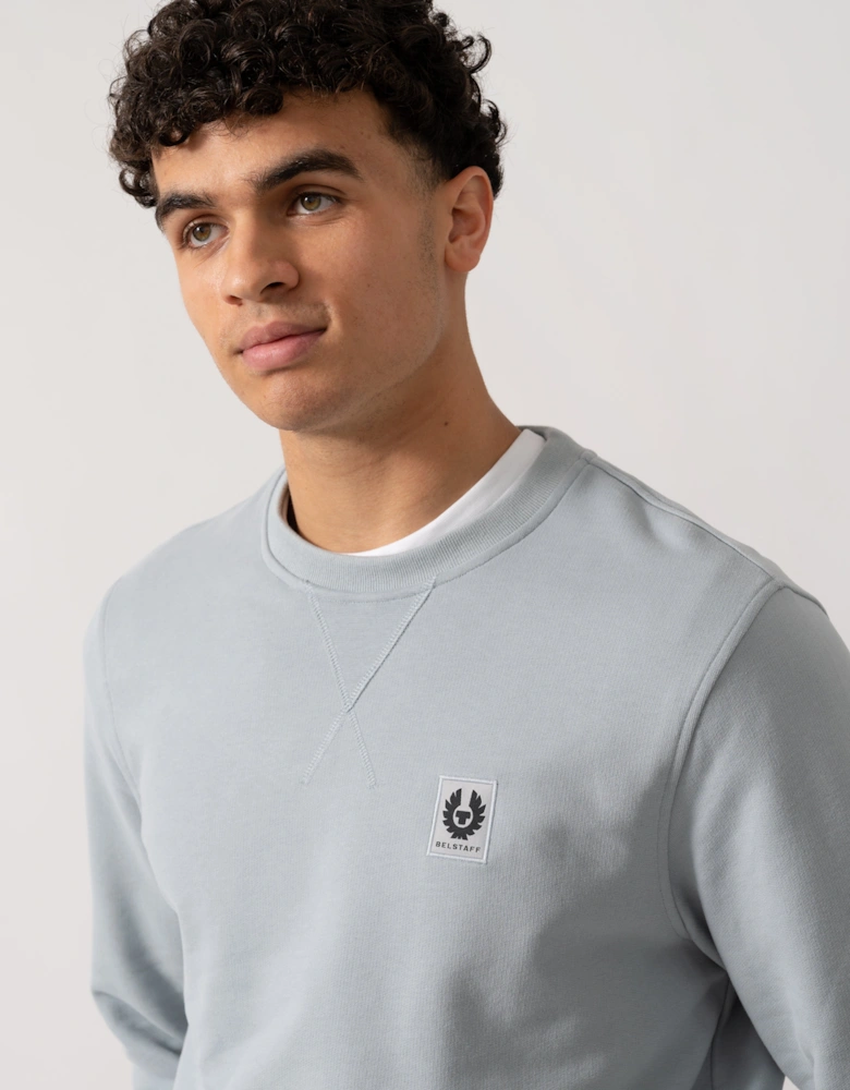Mens Crew Neck Sweatshirt With Logo Patch - Quarry Blue