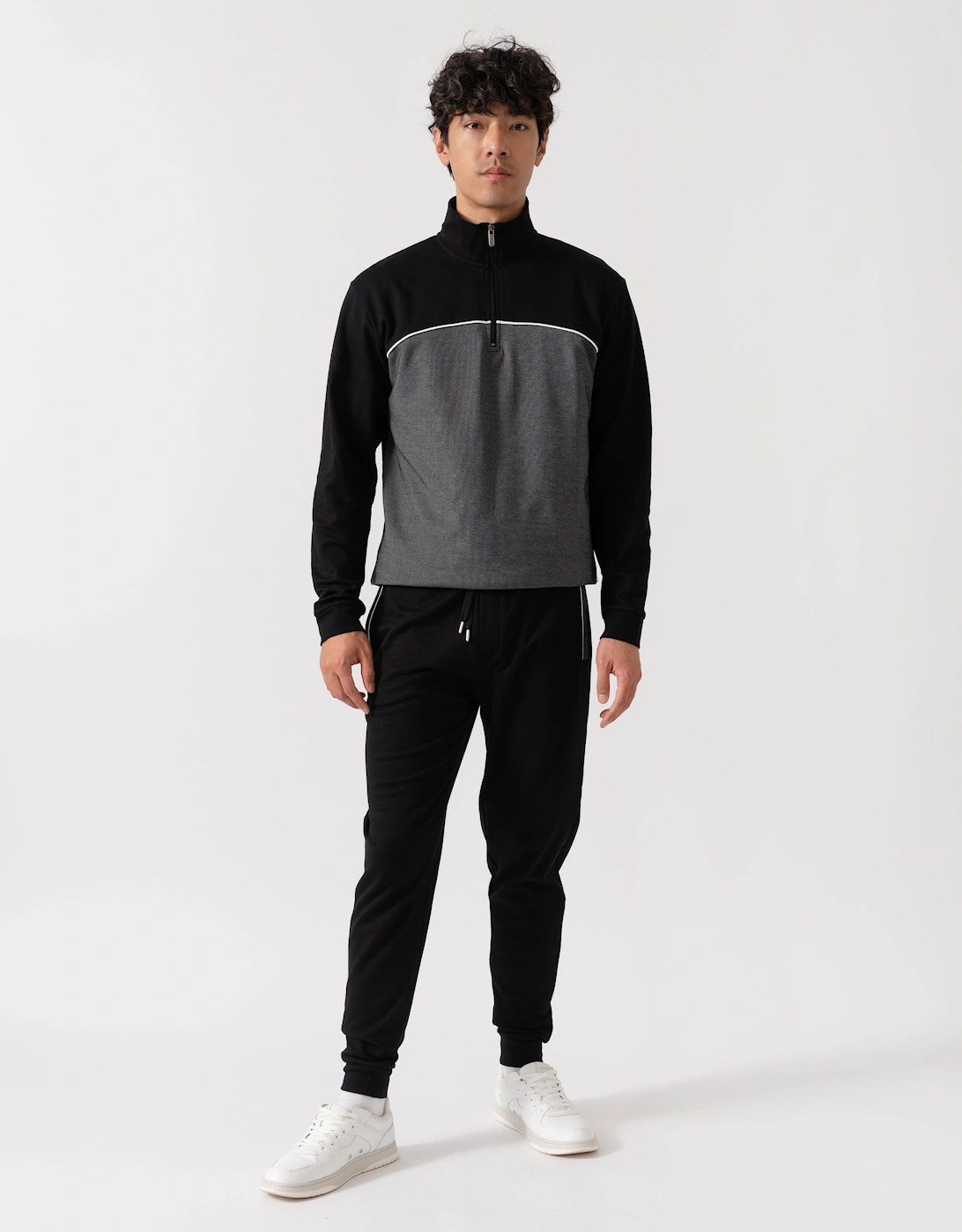 BOSS Orange Mens Loungewear Tracksuit 1/4 Zip Jacket 50545583 - Black 001