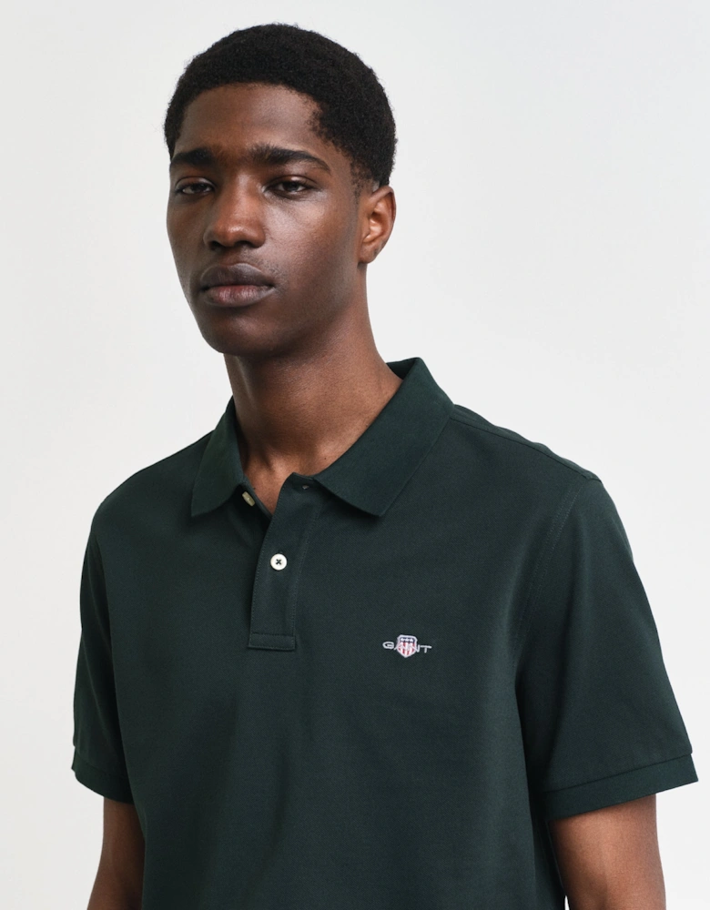 Mens Regular Fit Short Sleeve Shield Logo Pique Polo - 374 Tartan Green