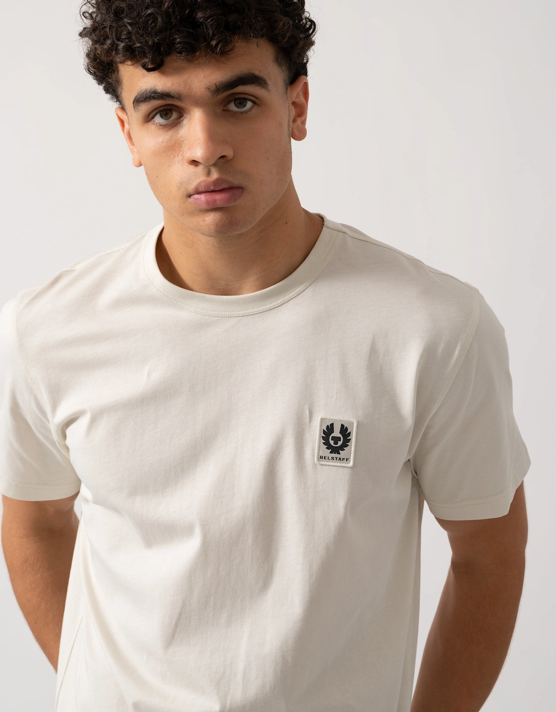 Short Sleeved Mens Logo Patch T-Shirt - Silver Birch