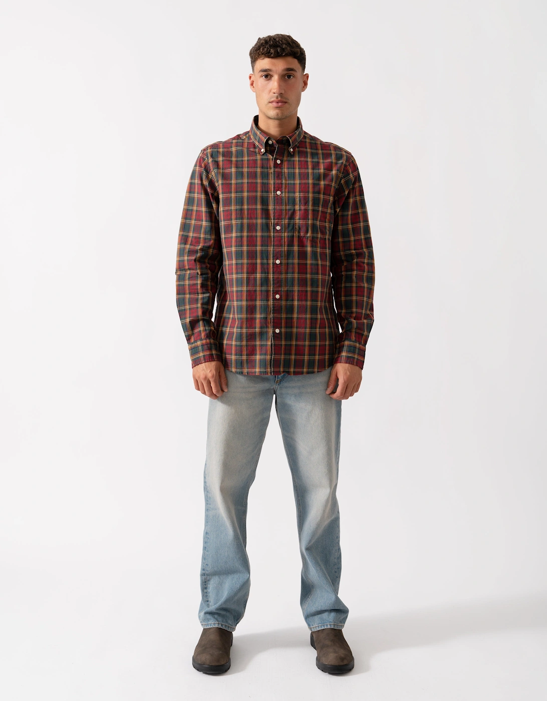 Mens Long Sleeve Archive Poplin Check Shirt - 604 Plumped Red