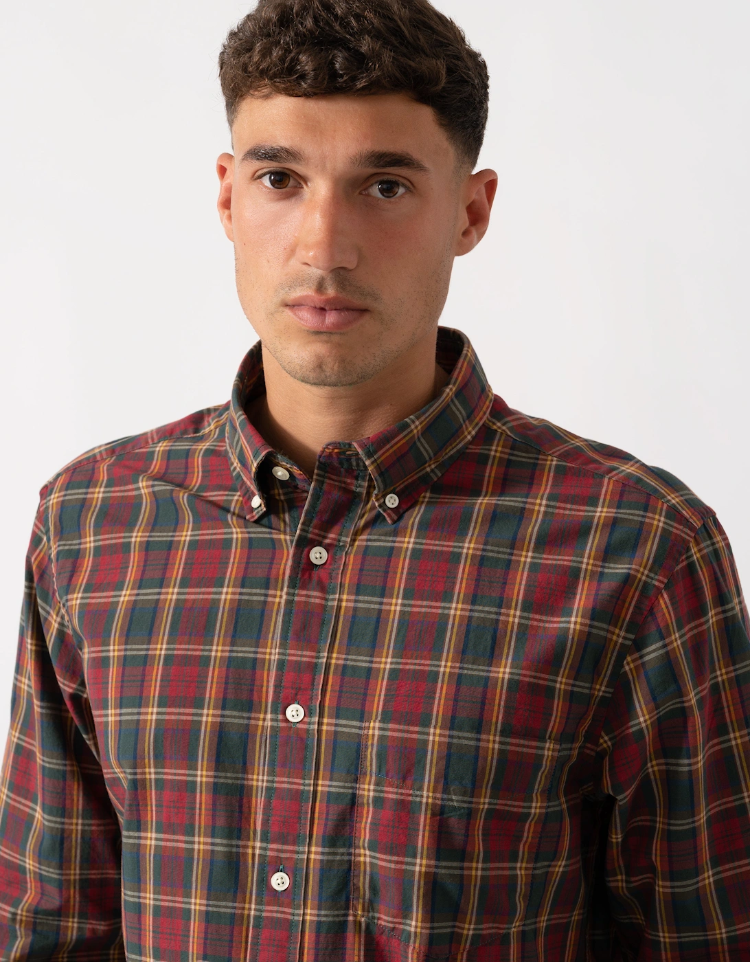Mens Long Sleeve Archive Poplin Check Shirt - 604 Plumped Red
